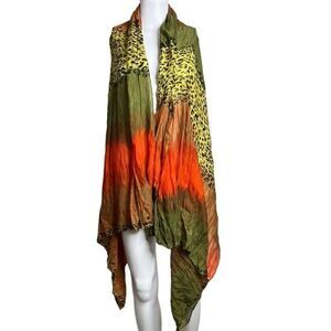 Cheetah Print Colorblock Scarf Pancho Green Yellow One Size